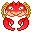 25 pixelated red crab-like creatures with brown hair, each in a distinct pose showing varied arm positions and facial expressions