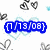 Blue pixelated text reading "01/13/08" on a white background with scattered gray and light blue heart shapes.