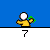 Pixelated character in yellow shirt with green prop, blue background, gray ground, number 7, and text 'Up Yours' below.