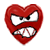 Red heart-shaped icon with angry expression showing teeth, displayed in three variations with differing eye shapes and mouth positions.