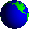 25 blue and green globes showing different Earth views with varying continents visible across the sequence