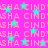 A static image with repeating text and star shapes on a bright pink background.