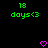 Green pixelated text reads '18 days<3' on both sides of a black background with two pink heart icons below.
