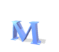 Blue 3D letter M and W icons in various orientations with shadows on white background.