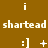 Brown background with white text and icons; three of 'shartead' text above of ':]' emoticons with changing symbols between them
