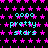 Black background filled with repeating pink star shapes, with cyan text reading 'oooo pretty stars' in multiple