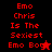 Red and black pixelated text reads "Emo Chris Is The Sexiest Emo Boy" with a star symbol, displayed across multiple with color variations