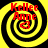 Four identical display a yellow and black spiral background with red text reading "Kellee Anne" and a red '@' symbol at the center