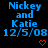 Blue pixelated text reads "Nickey and Katie 12/5/08" with red pixelated hearts below on black background.
