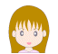 Pixelated cartoon girl with brown hair and pink lips; left view shows open eyes, right view adds a pink heart above her head.