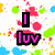 Pixelated image with four distinct text sections: 'I luv' in purple and black, colorful splatters, blue text reading 'somone special whos the', and red text stating 'missing piece of my heart'.