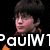 Four identical pixelated images of a person with dark hair and glasses in striped clothing, overlaid with fragmented white text on black background.