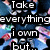 A pixelated image with overlaid text reading "Take everything leave me i own but... CONVERSES" against a blue and white background.