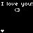 Black background with white text and symbols repeating 'I love you!' and '<3' across three , plus vertical stacks of hearts above each