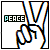 Animated sequence of a hand making peace sign with 'PEACE' text, showing progressive pixelation and color shifts in the V gesture.