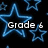 Blue star shapes on black background with 'Grade 6' text; beige cloud-like shape on white background with '2011' text.