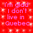 Red background with pink text reading "I'm glad I don't live in Quebec" repeated in four identical , each with white pixelated sparkles