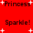 Red background with black text 'Princess' and 'Sparkle!' surrounded by white plus signs in a pattern