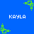 Blue background with repeating green pixelated square patterns and white text reading KAYLA in block letters.