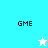 Four display 'GME' text with a star icon; top-left and bottom-right have white stars on cyan backgrounds, while top-right and bottom-left show black stars on light blue backgrounds