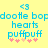 Pixelated blue text and pink hearts on yellow background with two identical static frames showing 'dootle bopdootle bop', 'hearts', 'puffpuff' and five heart symbols.