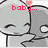 Pixelated cartoon character with gray body and black outline, pink blush on cheeks, showing text changes from 'baby...' to 'your hugs make me melt'