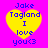 Yellow heart-shaped icon with blue text reading "Jake Tagland I love you<3" on a bright pink background.