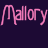 Pixelated pink text 'Mallory Mallory' on dark purple background with a pixelated heart symbol below right.