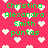 Pixelated green text on pink background with white hearts, displaying names and 'puntas' in repeated patterns.