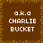 Brown background with yellow square border, four identical each containing white pixelated text "a.k.a CHARLIE BUCKET"