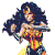 Two pixelated frames of a female character with long dark hair, golden tiara, and colorful costume holding a silver bracelet-like object.