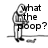 Pixelated grayscale image of a cartoon character holding a baby, with text reading 'What the Poop?' in blocky font.