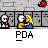 Animated contact sheet of a pixel art icon showing two characters kissing in front of stone walls with red circular elements, repeated across multiple frames.