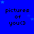 Blue background with repeated text 'pictures of you<3' and scattered light blue stars, static image with no visible animation changes.