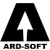 Black and white pixelated icon featuring a large stylized 'A' with a white arrow shape inside, below which is the text 'ARD-SOFT' in blocky pixel font.