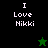 Four display "I Love Nikki" text with green and black backgrounds, featuring a green star in the top-right and a black star in the bottom-left