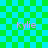 Green and cyan checkered background with four instances of the name 'Kylie' in light purple text, each positioned at a corner of an implied square