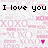 Pixelated text and patterned background with pink XOXO motifs, small hearts, and a gray rectangle overlay.