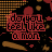 A repeating pattern of stylized text in red and brown tones on a black background with -like accents