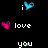 Pixelated text and heart symbols on black background with gray rectangle, featuring animated color changes in hearts and some letters.