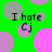 Green background with overlapping pink and gray circles; black text "I hate Gj" appears in four positions across the image.