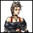 A pixelated anime-style character with short brown hair and a red strap top, wearing a dark off-shoulder garment over one shoulder against a white background, paired with text reading "Anime IM" and "COM" on a black background.