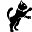 Black silhouette of a cat in a fighting pose on a gray background, with visible pixelation and white outline.