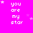 Bright pink background with repeated white pixelated text "you are my star" and scattered small white stars, some frames show additional stars near the text.