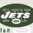 Four identical dark green oval logos with white 'JETS' text and a circular emblem, each paired below with the word 'fan' in green on a light background.