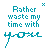 A 48x48 pixel animated contact sheet showing three frames of a buddy icon with teal text and a stick figure, arranged in a 2x2 grid on a gray background.