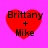 Four red heart-shaped icons with black text "Brittany + Mike" on a bright pink background, arranged in a
