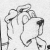 A grayscale cartoon figure in a dynamic pose with arms raised, holding a small object, against a plain background.