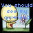 Pixelated cartoon character with yellow head and red heart on chest, holding flower, standing on grass with blue sky background, text overlays change across frames.