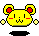 Yellow cartoon mouse head with red inner ears and pink cheeks, displaying multiple facial expressions in a
